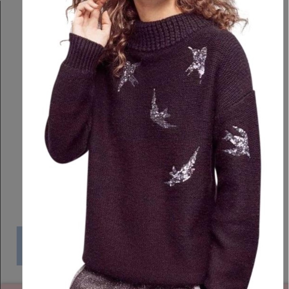 Tracy Reese Sequin Bird Flight Black Sweater